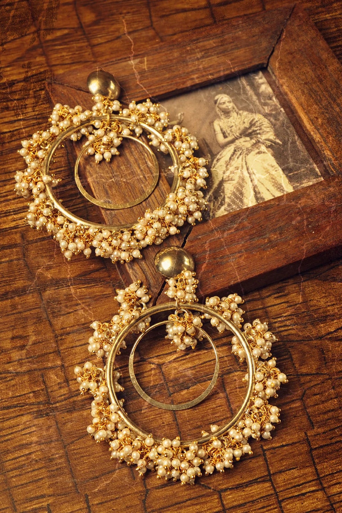 Gold Finish Pearl Earrings