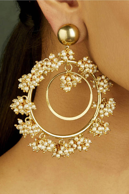 Gold Finish Pearl Earrings