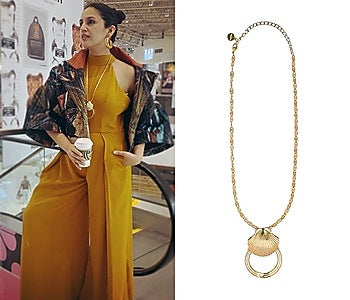 Gold plated shell hoop necklace