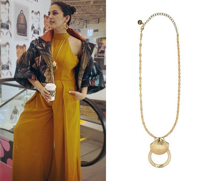 Gold plated shell hoop necklace