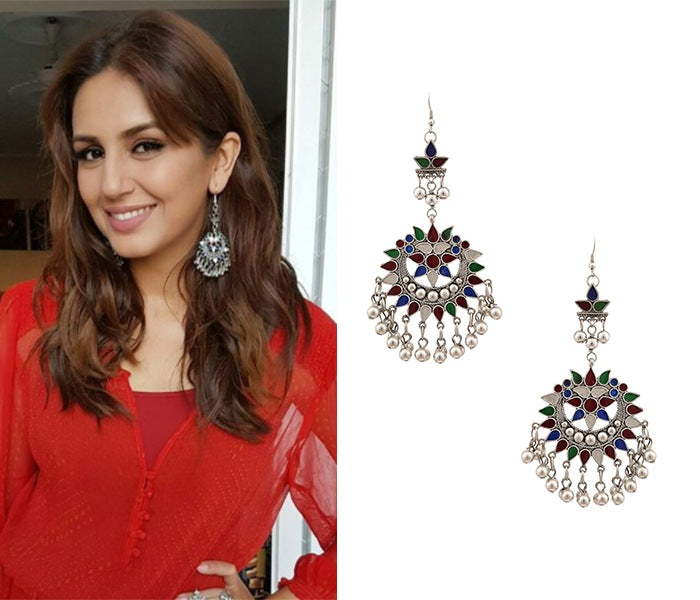 Silver Plated Meena Cutwork Earrings