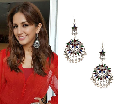 Silver Plated Meena Cutwork Earrings