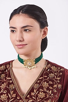 Gold Finish Choker Necklace In Sterling Silver