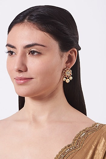 Gold Finish Pearl Stud Earrings In Sterling Silver