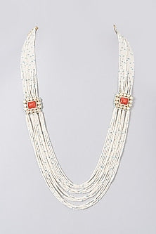 Gold Finish Pearl Necklace In Sterling Silver
