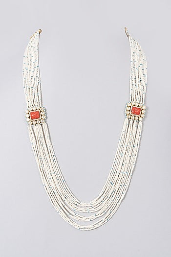 Gold Finish Pearl Necklace In Sterling Silver