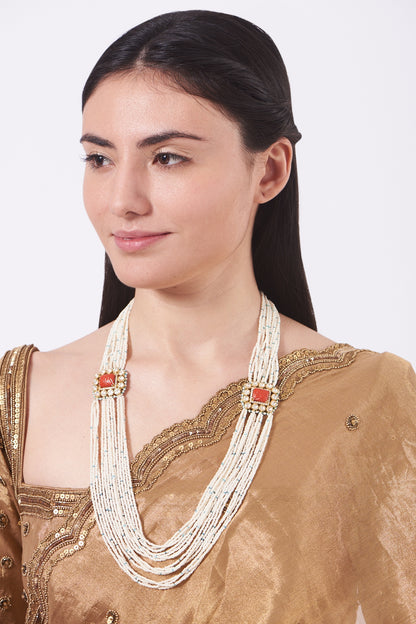 Gold Finish Pearl Necklace In Sterling Silver