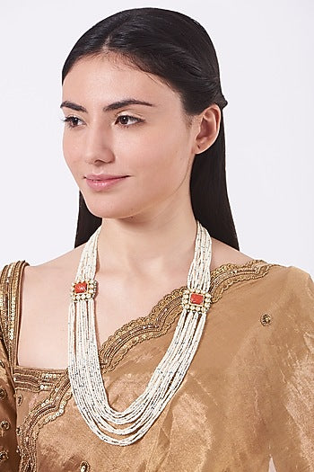 Gold Finish Pearl Necklace In Sterling Silver