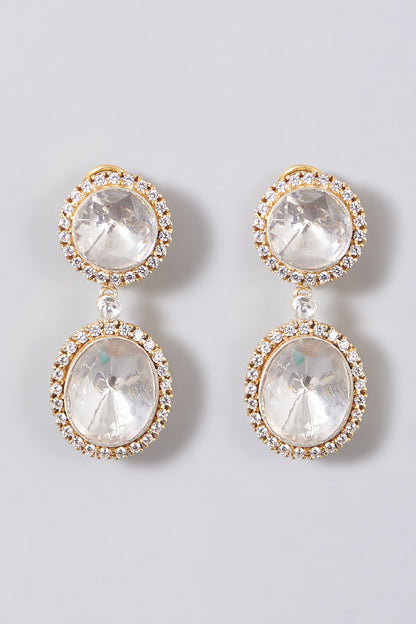 Gold Finish Moissanite Polki Dangler Earrings In Sterling Silver