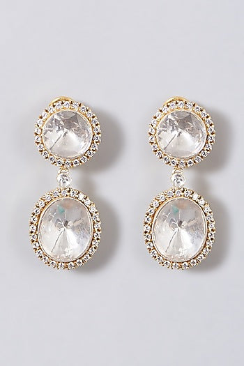Gold Finish Moissanite Polki Dangler Earrings In Sterling Silver