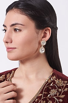Gold Finish Moissanite Polki Dangler Earrings In Sterling Silver