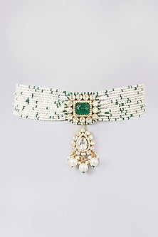 Gold Finish Choker Necklace With Pearls In Sterling Silver