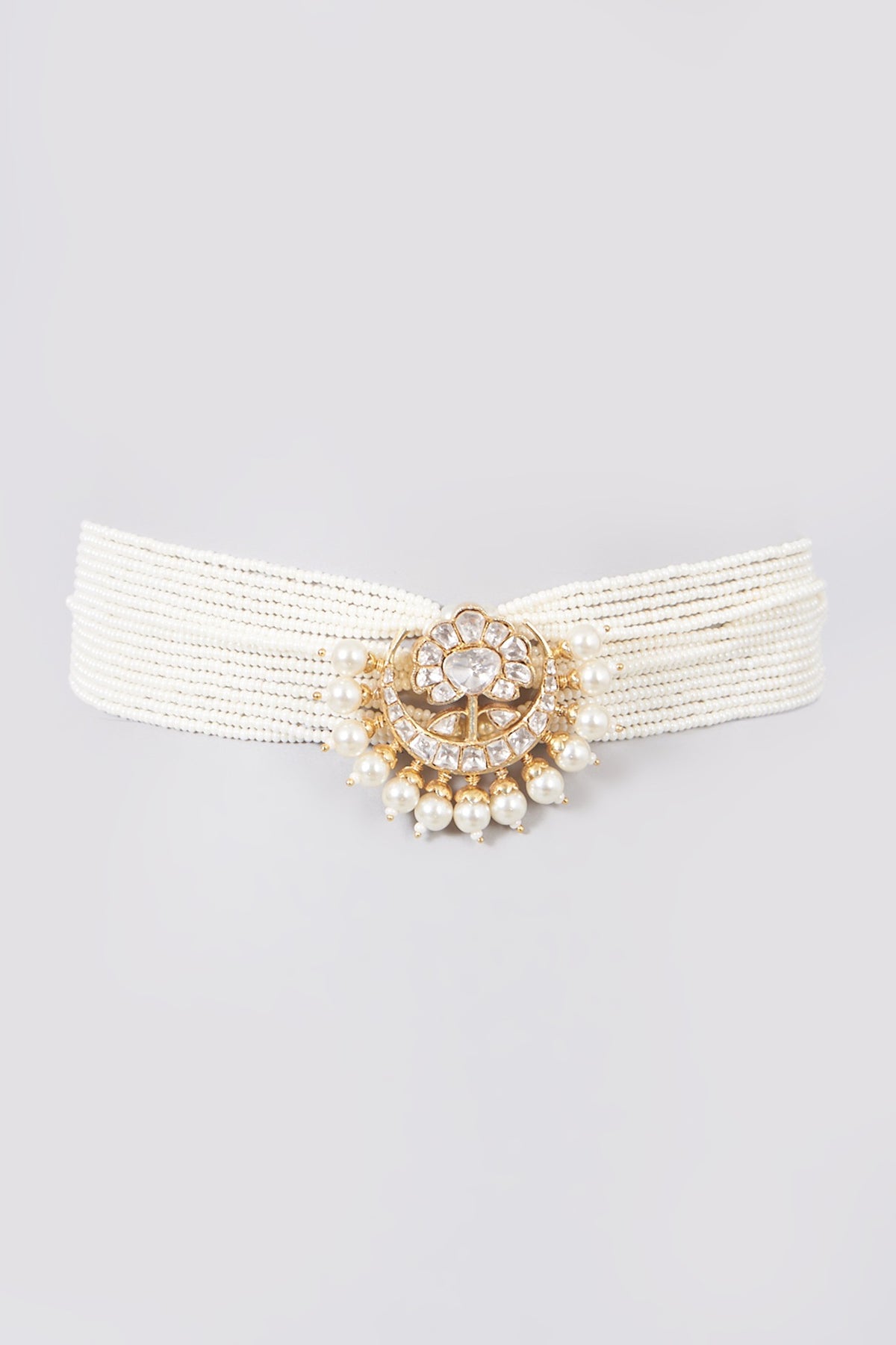 Gold Finish Moissanite Polki Choker Necklace In Sterling Silver