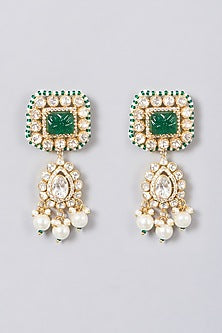 Gold Finish Moissanite Polki Dangler Earrings In Sterling Silver