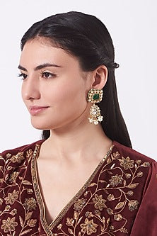 Gold Finish Moissanite Polki Dangler Earrings In Sterling Silver