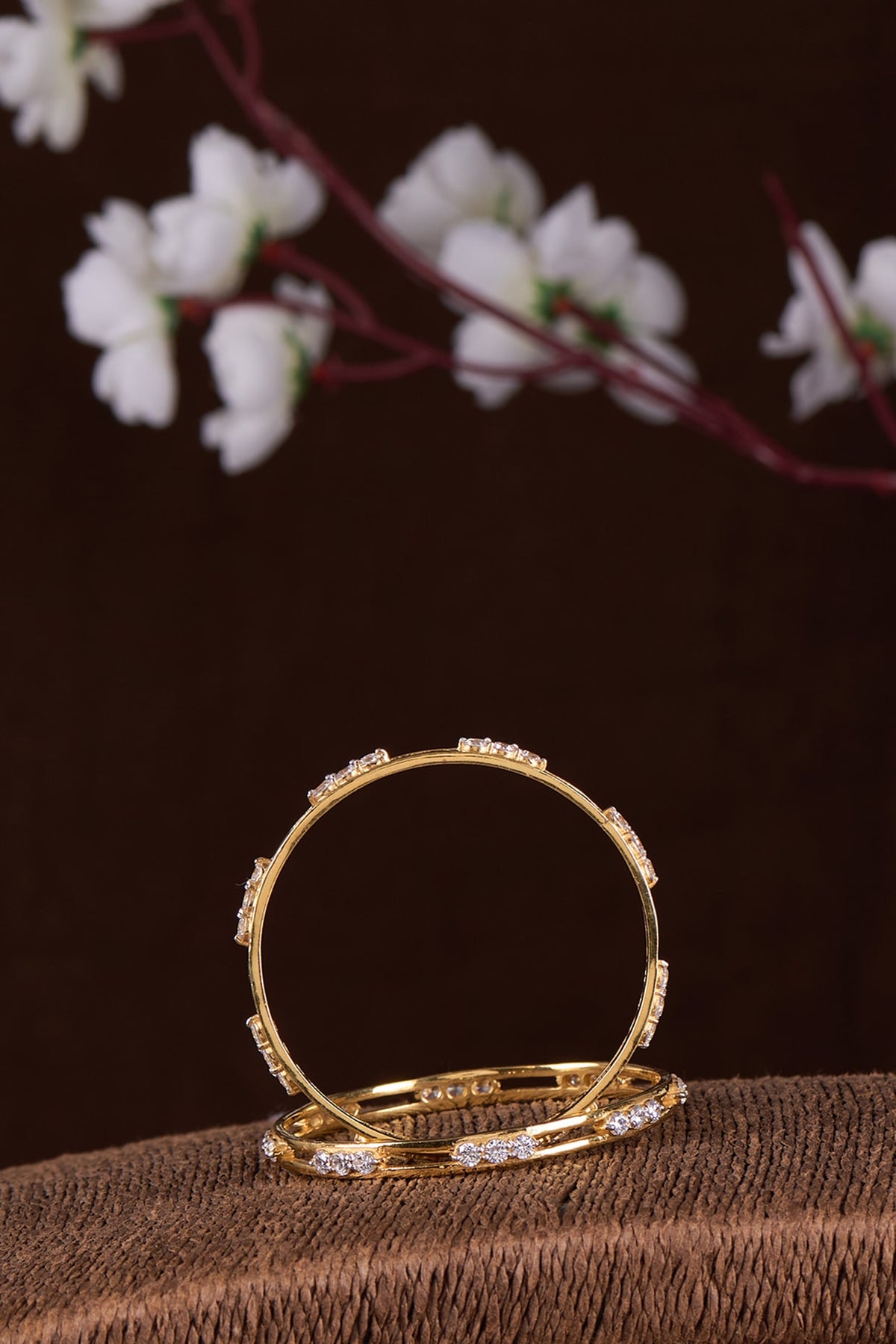 Gold Finish Moissanite Polki Bangles (Set of 2)