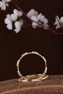 Gold Finish Moissanite Polki Bangles (Set of 2)