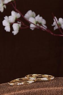 Gold Finish Moissanite Polki Bangles (Set of 2)