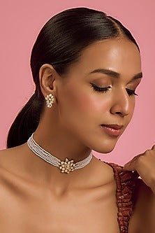 Gold Finish Moissanite Polki Choker Necklace Set