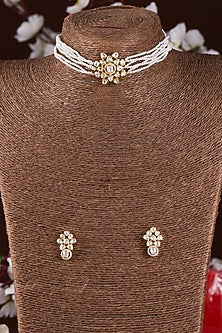 Gold Finish Moissanite Polki Choker Necklace Set