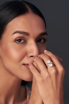 Gold Finish Moissanite Polki Ring In Sterling Silver