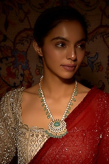 Gold Finish Moissanite Polki Long Necklace In Sterling Silver