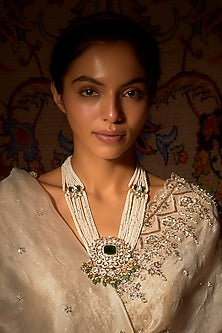 Gold Finish Long Necklace With Pearls In Sterling Silver