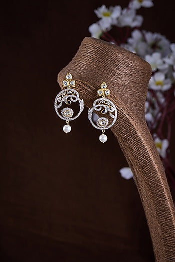Gold Finish Moissanite Polki Dangler Earrings In Sterling Silver