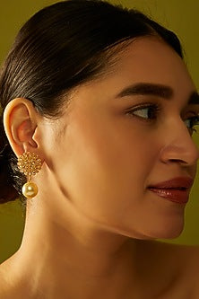 Gold Finish Pearl Dangler Earrings in Sterling Silver