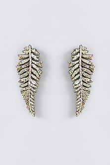 Mukaish & Zardosi Embroidered Fern Stud Earrings