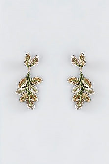 Mukaish & Zardosi Embroidered Rose Leaf Dangler Earrings