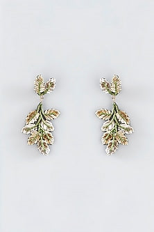 Mukaish & Zardosi Embroidered Rose Leaf Dangler Earrings