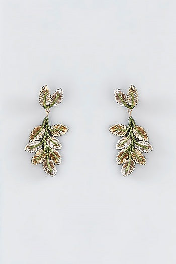 Mukaish & Zardosi Embroidered Rose Leaf Dangler Earrings