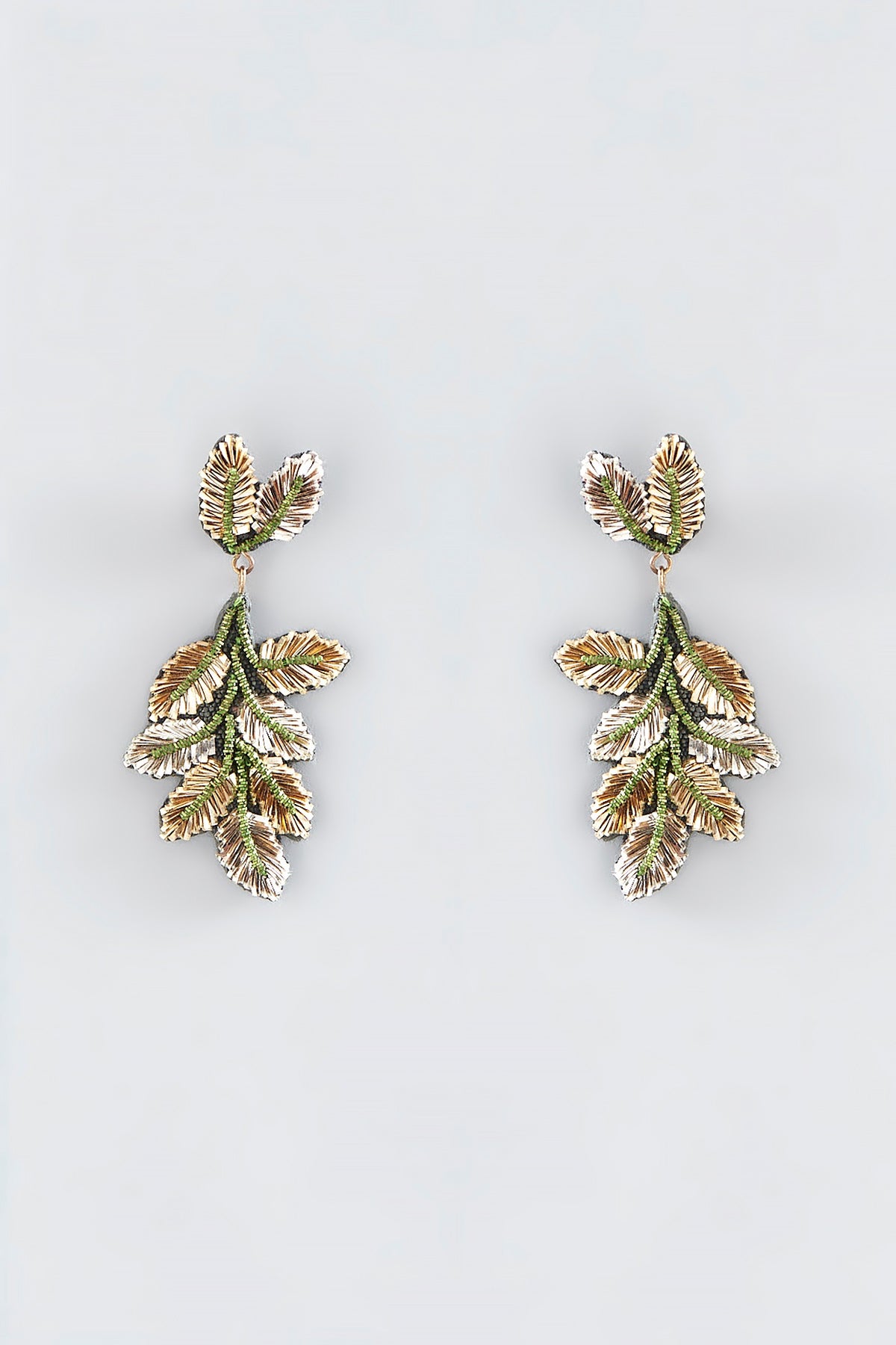 Mukaish & Zardosi Embroidered Rose Leaf Dangler Earrings