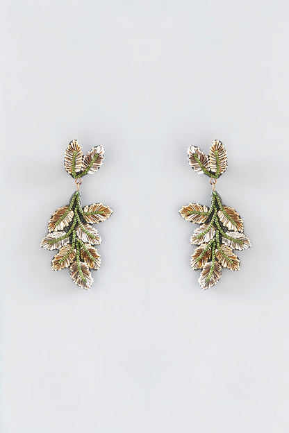 Mukaish & Zardosi Embroidered Rose Leaf Dangler Earrings