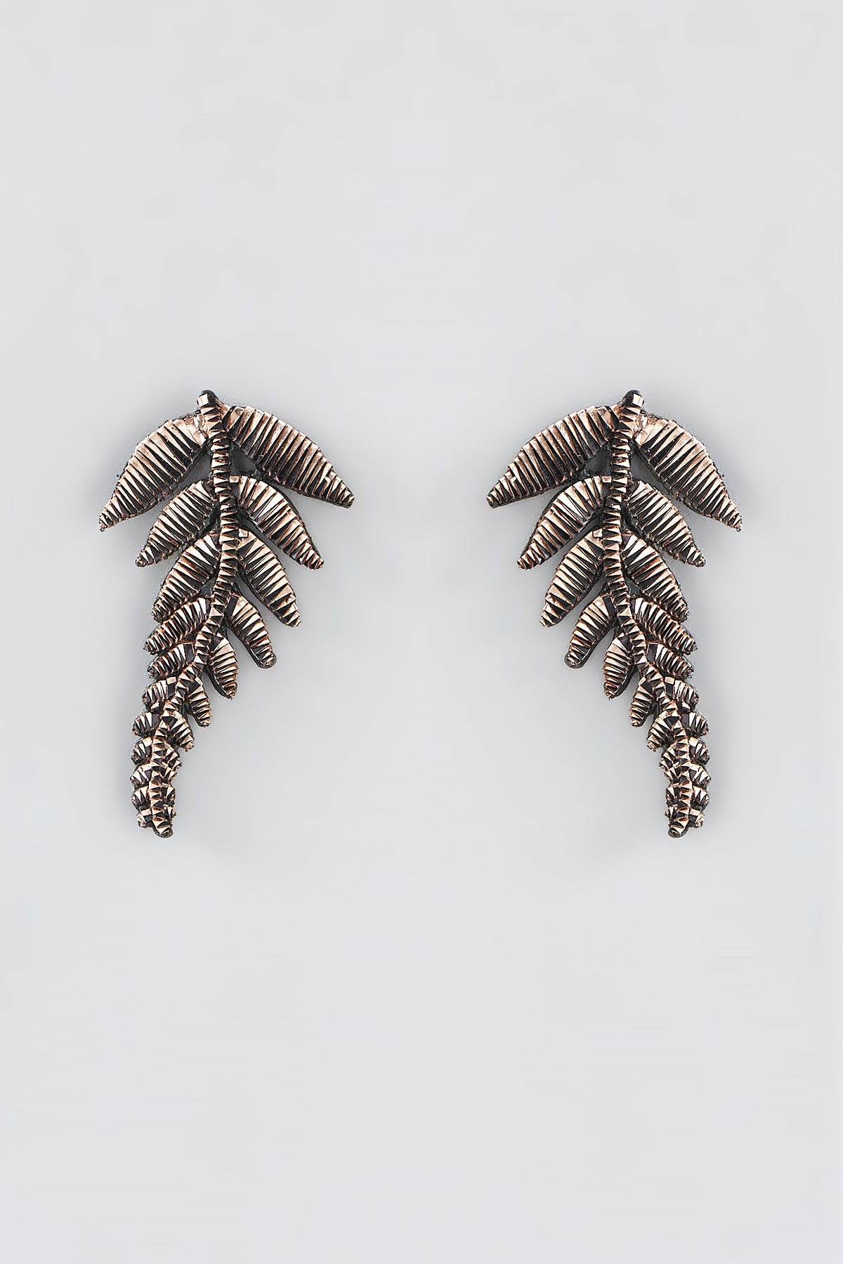 Mukaish & Zardosi Embroidered Fern Stud Earrings