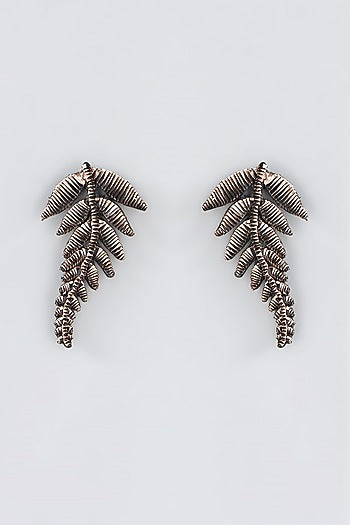 Mukaish & Zardosi Embroidered Fern Stud Earrings