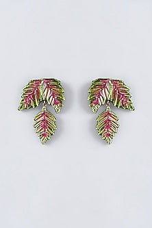 Mukaish & Zardosi Embroidered Leaf Trio Dangler Earrings