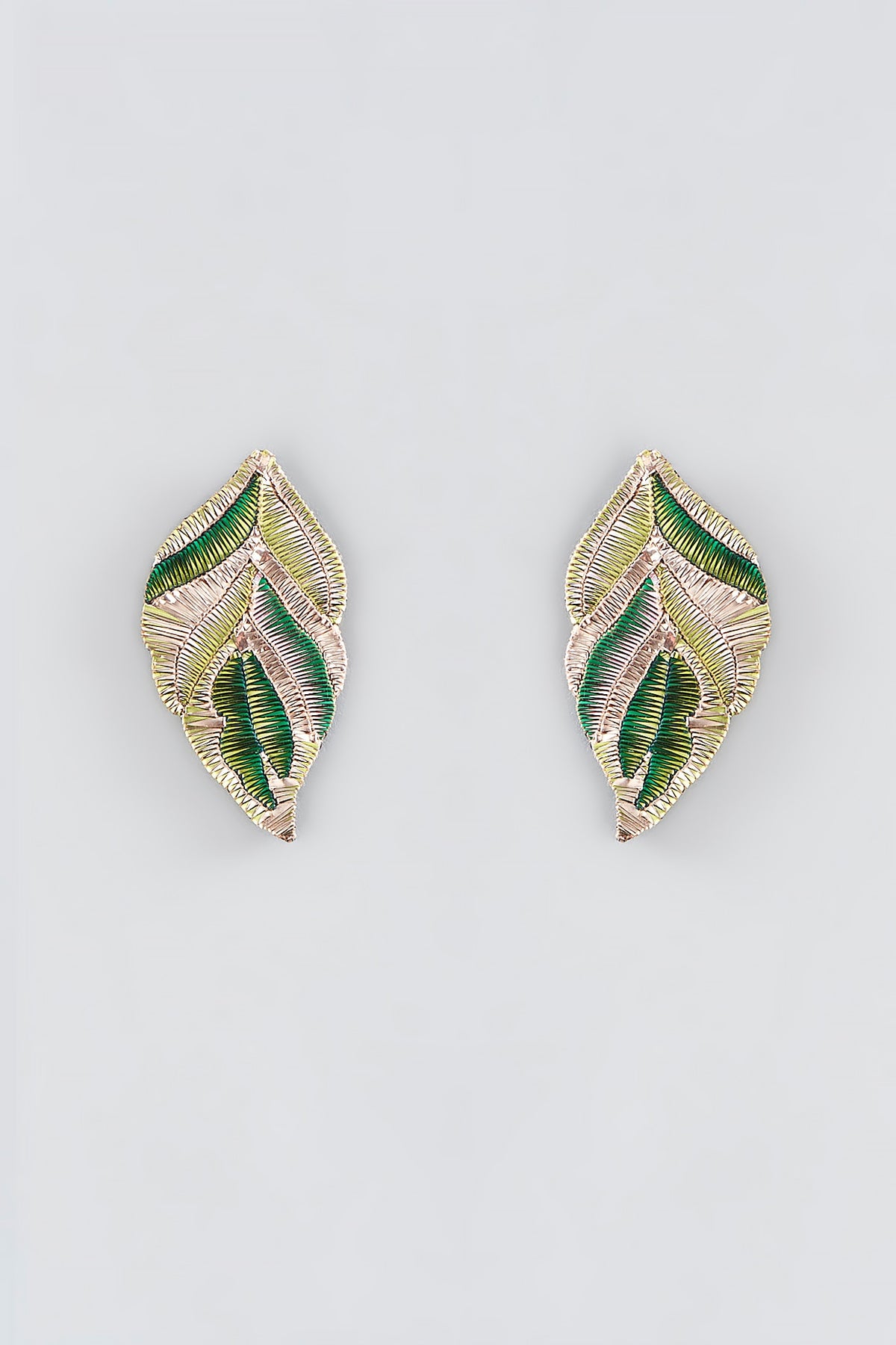 Mukaish & Zardosi Embroidered Leaf Stud Earrings