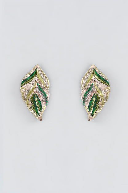 Mukaish & Zardosi Embroidered Leaf Stud Earrings
