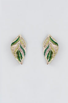 Mukaish & Zardosi Embroidered Leaf Stud Earrings