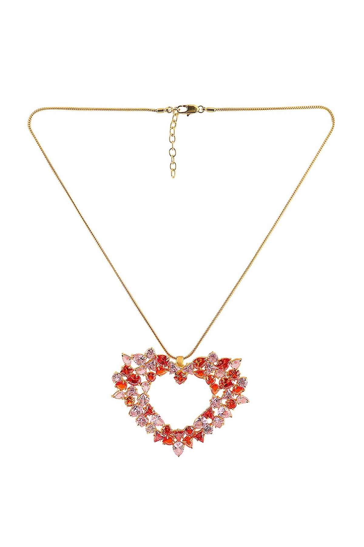 Gold Finish Semi Precious Gemstone Heart Shaped Pendant Necklace