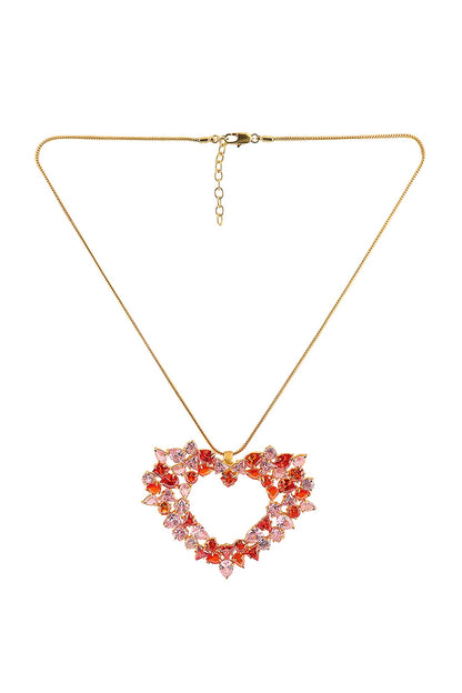 Gold Finish Semi Precious Gemstone Heart Shaped Pendant Necklace
