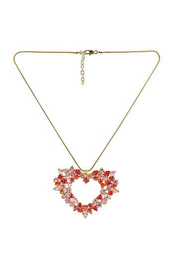 Gold Finish Semi Precious Gemstone Heart Shaped Pendant Necklace