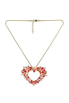 Gold Finish Semi Precious Gemstone Heart Shaped Pendant Necklace