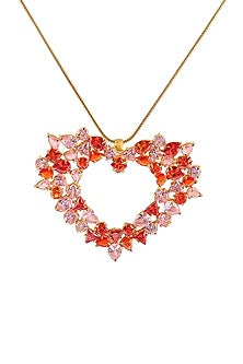 Gold Finish Semi Precious Gemstone Heart Shaped Pendant Necklace
