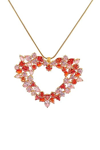 Gold Finish Semi Precious Gemstone Heart Shaped Pendant Necklace