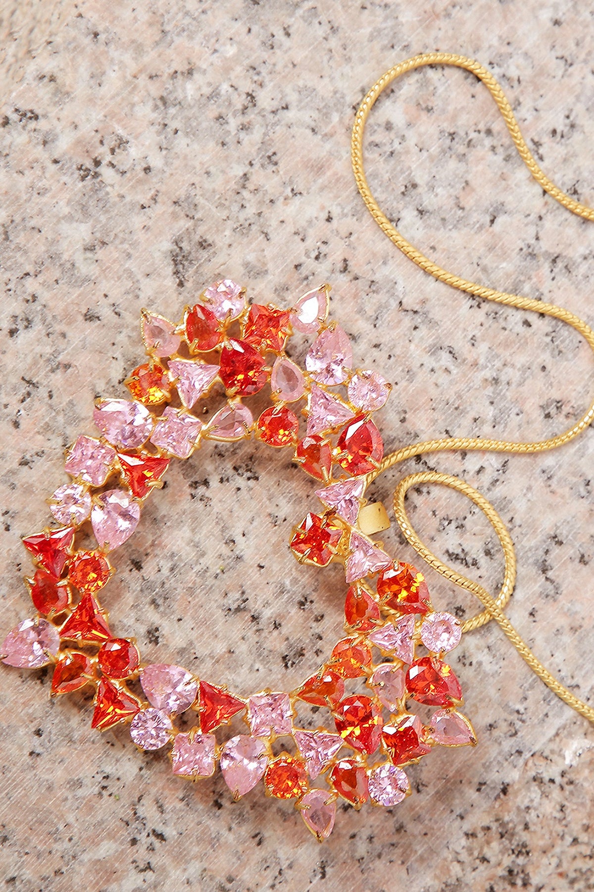 Gold Finish Semi Precious Gemstone Heart Shaped Pendant Necklace