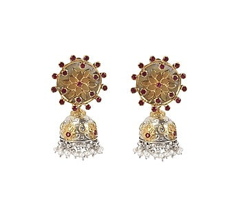 Gold Finish Handcrafted Dangler Earrings In Sterling Silver