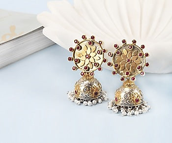 Gold Finish Handcrafted Dangler Earrings In Sterling Silver